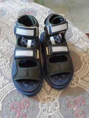 New Chanel Navy Blue & Army Green Gladiator Sandals Size 36C
